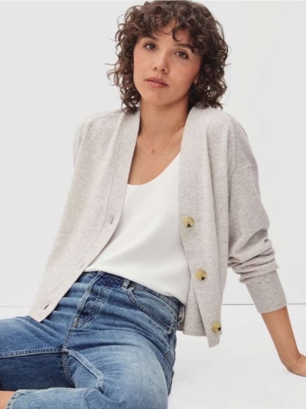 Everlane Cropped Cashmere Cardigan Sweater in Canvas Heather New Womens